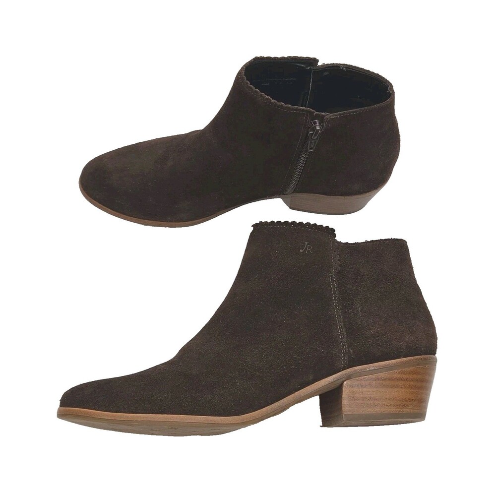 Jack Rogers Ankle Boots Bootie Women Sz 10 Brown Suede Side Zip 1.75" Block Heel